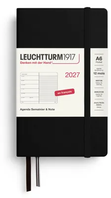 Zdjęcie produktu dla Kalendarz tygodniowy LEUCHTTURM1917 na rok 2027, format kieszonkowy (A6) z zeszytem notatkowym w linie - planer terminów