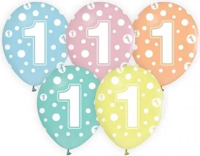 Immagine prodotto di Palloncini numero 1 Compleanno 12" 5pz Godan