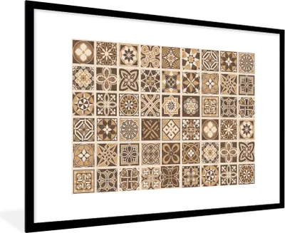 Produktbild von MuchoWow® Gerahmtes Poster Design - Blumen - Braun - Natur - Vintage 90x60 cm - Poster mit Schwarzem Bilderrahmen Wandposter Rahmen Foto Bilder - Wanddekoration - Fotos