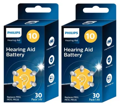 Image de Piles Philips 60 x 1,4 V pour appareils auditifs, 1,4 V, pour appareils auditifs, boîte de 10 (piles pour appareils auditifs)