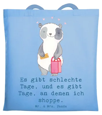 Produktbild von Mr. & Mrs. Panda Stoffbeutel Panda Shopping - Sky Blue - Geschenk, Uni Tasche, Laptoptasche, Einkaufen, Tragetasche, Tote Bag, Shoppen, Beutel