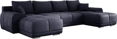 Produktbild von Ecksofa SCARLO U mit Schlaffunktion 180x360 cm, Sofa U-Form mit Bettkasten, Polsterecke, Wohnlandschaft, Sofa XXL, Samtstoff - Dunkelgrau MH97