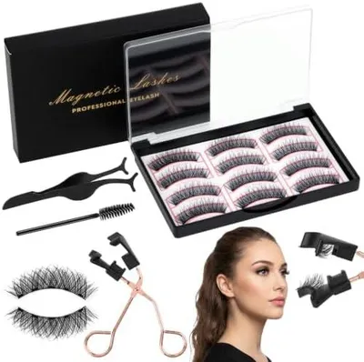 Produktbild von 3 Paar magnetische Wimpern mit Volumen ohne Kleber für Damen | 12 wiederverwendbare magnetische Wimpern mit Applikator, natürlicher Look für Alltag und Partys