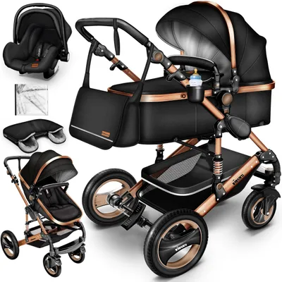 Productafbeelding van KIDUKU® 3 in 1 Kinderwagen Complete Set | Combi Wandelwagen Set incl. Reiswieg Buggy Car-Baby Shell Voetenzak | Volledig rubberen banden Luiertas Regenhoes Kindertafel ECE R129