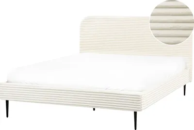 Obrázek produktu pro BELIANI Postel krémově bílá manšestr 160 x 200 cm čalouněné čelo černé nohy lamelový rošt minimalistický design