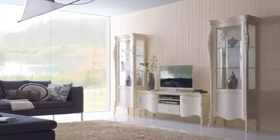 Obrázek produktu pro Nástěnná skříňka bílá sada vitrína obývací pokoj TV stojan dřevo nábytek