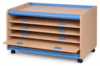 Immagine prodotto di Moderno armadio portaoggetti per bambini con rotelle e quattro ripiani, blu