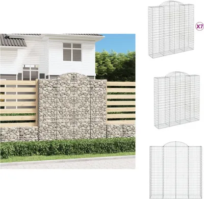Productafbeelding van vidaXL Gabionen met boogvorm, 7 stuks, 200x50x200/220 cm, verzinkt staal - Bloempotten en plantbakken