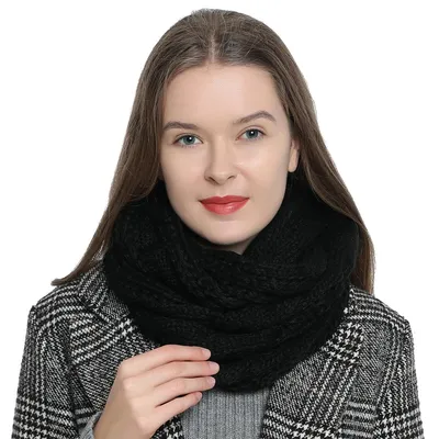 Produktbild von Damen Winter Schlauchschal warm und weich Strickmuster schwarz