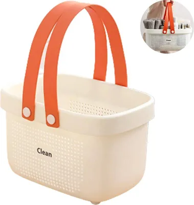 Immagine prodotto di Cestino da doccia in plastica con manici, cestino portaoggetti portatile per articoli da bagno, bianco, 24,8 cm