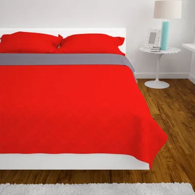 Obrázek produktu pro vidaXL Oboustranný přehoz na postel Prošívaný červený a šedý 220x240 cm