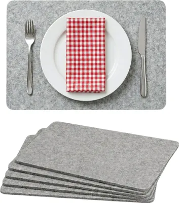 Produktbild von Platzsets Filz 6er Set 45x30cm, Filztischset Platzdeckchen abwaschbar (hellgrau)