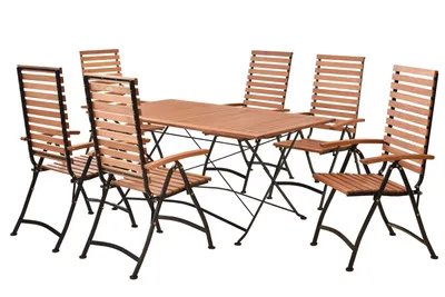 Produktbild von Merxx Gartenmöbelset Schlossgarten 7tlg., 6 Klappsessel, 1 Klapptisch 160 x 90 cm - Flachstahl/Eukalyptus