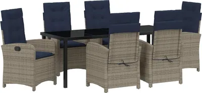 Produktbild von vidaXL Garten Essgruppe mit Kissen 7 pcs Grau Poly-Rattan