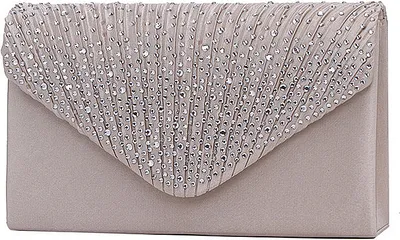 Image de 20cm Femme Soirée en satin de mariée Diamant Femme Sac d'embrayage Parti Prom enveloppe avec chaîne amovible Abricot