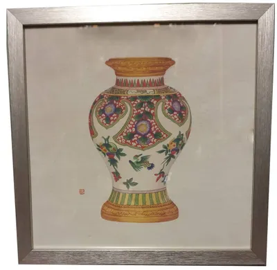 Produktbild von Fine Asianliving Chinesische Malerei mit Rahmen Chinesische Porzellanvase Obst B35xT3xH35cm Dekorative Vase Blumenvase Orientalische Keramik Vase Dekoration Vase Moderne Tischdekoration Vase