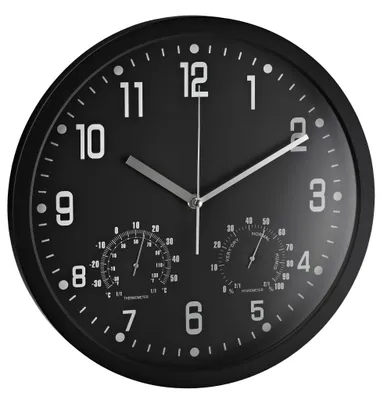 Produktbild von Alco Wanduhr Kunststoff Ø350mm Ziffernblatt und Gehäuse schwarz