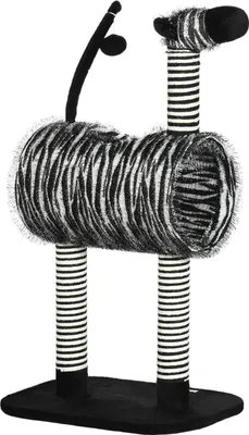Produktbild von Kratzbaum Katzenbaum Zebra-Design Klettertunnel Jutepfosten Schwarz+Weiß 93Cm