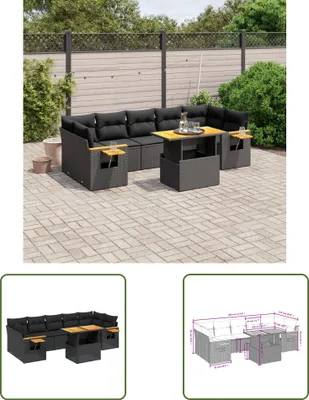 Produktbild von The Living Store 8-tlg. Garten-Sofagarnitur mit Kissen Schwarz Poly Rattan