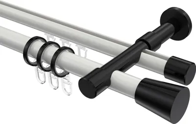 Produktbild von Interdeco Rundrohr-Innenlaufstange / Gardinenstange (Kombination) Weiß / Schwarz, Typ Prestige Sitra (Konus), 20 mm Ø 2-läufig, 520 cm