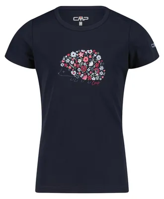 Immagine prodotto di Maglietta da bambina CMP in cotone piqué, con motivo stampato di ricci e fiori, colore blu, taglia 116