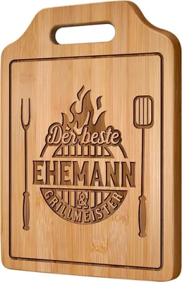 Produktbild von Hochwertiges Bambus Schneidebrett für Männer - Geschenk Ehemann, Hochzeitstag, Geburtstag, Jahrestag, Weihnachten