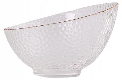 Zdjęcie produktu dla Salaterka Szklana 17Cm Elegancka Złoty Rant Miska Dekoracyjna Na Sałatki