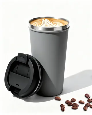 Reisebecher 500 ml, doppelwandig, Edelstahl, Grau