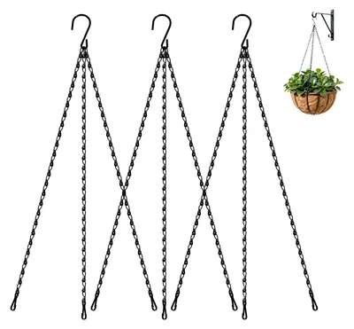 Produktbild von 3er-Set Hängeketten für Pflanzen, 47 cm – Metallketten zum Aufhängen von Blumentöpfen und Pflanzenampeln mit Haken, ideal für Balkone, Terrassen, Innen- und Außenbereich, schwarz
