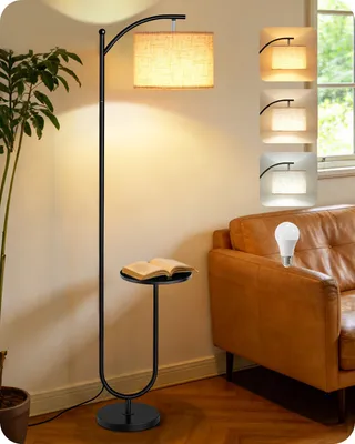 Productafbeelding van staande lamp met tafel, 3 kleurtemperaturen, geheugenfunctie, verstelbare lampkop