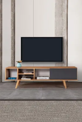 Image de Skye Decor, support TV de haute qualité (3 pièces) en noyer et anthracite | 100% mélaminé