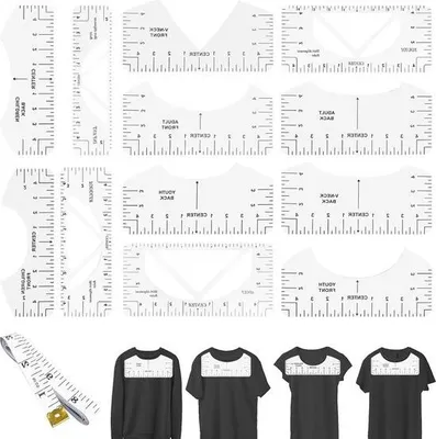 Produktbild von 12 T-Shirt-Lineale, Schneidereckenlineale, PVC-Zentrierwerkzeuge, mit 1 Linealrolle, Ausrichtungswerkzeugen, praktischen Werkzeugen.
