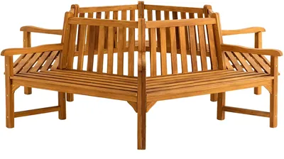 Produktbild von CLP Baumbank Sonja rund aus Teakholz wetterfest mit Armlehnen und Rückenlehne teak Größe 250 cm