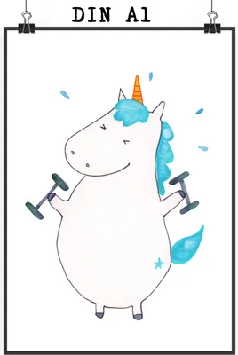 Produktbild von Mr. & Mrs. Panda Bild Einhorn Fitness DIN A1 - Weiß - Geschenk, Plakat, wanddeko, Sixpack, Fitnessstudio, Gym, Wandbild, Unicorn, wandkunst, Pumpen, kunstdruck poster