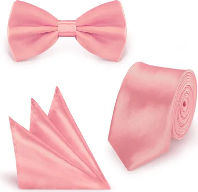 Produktbild von SET Krawatte Fliege Einstecktuch Altrosa  einfarbig uni aus Polyester