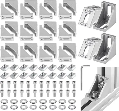 Produktbild von Aluprofil Winkel Befestigungsmaterial, 24 Stück Aluprofil 30x30 Nut 8 Aluminium Aluprofil Eckwinkel Eckverbinder Wandhalter 90 Grad Winkel Raster für Strebenprofil, 3D-Drucker, CNC-Router, DIY