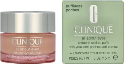 Produktbild von Clinique All About Eyes, Augencreme, Frauen, Jeder Hauttyp, Antiaugenringe, Anti-Schwellungen, Topf, Cyclopentasiloxane, Water\Aqua\Eau, Isostearyl Palmitate, Polyethylene, Butylene Glycol,...