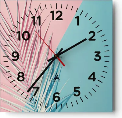 Produktbild von Wanduhr - Quadrat - Glasuhr - Blatt Rosa Türkis - 40x40cm - Schleichendes Uhrwerk - Lautlos - zum Aufhängen bereit - Dekoration Modern - Wanddekoration aus Glas - C4AC40x40-4421