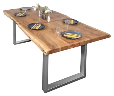 Produktbild von Esstisch Baumkante massiv Akazie Natur 240 x 100 U-Gestell silber CALI