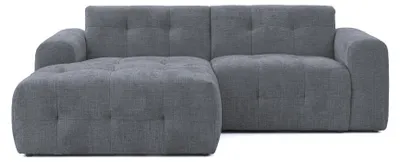 Produktbild von Modernes Ecksofa mit Ottomane links, mit markanten Steppungen, Chenille in Grau / 21046