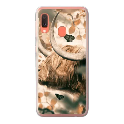 Produktbild von MuchoWow® Handyhülle Schutzhülle Hülle für Samsung Galaxy A20e Schottische Highlander - Schmetterlinge - Blätter Silikon Softcase Handy Hülle - Abdeckung