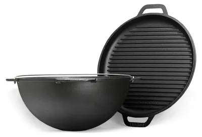 Produktbild von 12 L Kazan Schwenktopf Gusseisen Kasan Deckel-Grillpfanne Grill Campingtopf Kessel