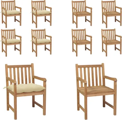 Image de vidaXL Chaises de jardin 4 pièces avec coussins blanc crème Bois massif teck - Chaise de jardin - Chaises de jardin - Fauteuils de jardin - Chaise en bois