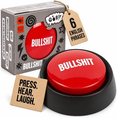 Productafbeelding van Bullshit Button - Grappige partyknop met 6 Engelse spreuken - Gag-cadeau voor kantoor en vrienden - 9 cm
