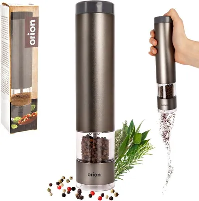 Produktbild von Orion Gewürzmühle Pfeffermühle Salzmühle elektrisch aus Aluminium mit Keramikmahlwerk robust 22,5 cm