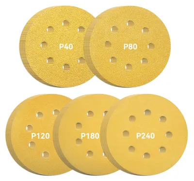 Obrázok produktu pre 50 kusov brúsnych kotúčov s priemerom 125 mm a 8 otvormi, s hrubosťou 40/80/120/180/240
