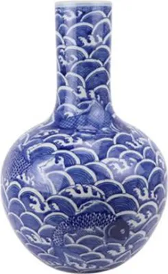 Image de Fine Asianliving Vase chinois Porcelaine Peint à la main Koi Bleu Blanc D28xH43cm Vase décoratif Vase de fleurs Vase oriental en céramique Décoration Vase moderne Décoration de table Vase