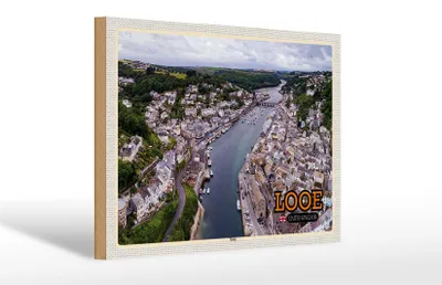 Produktbild von Holzschild Städte Looe Enlgand United Kingdom Town 30x20cm