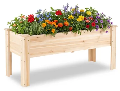 Image de Potager surélevé en bois avec pieds et trous de drainage
