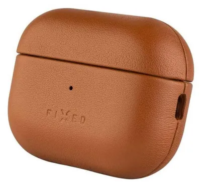 A brown leather case for AirPods.
